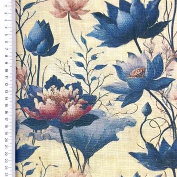 Viscose linen Digital print, Blomster